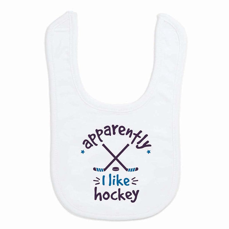 ChalkTalkSPORTS Hockey Baby & Infant Bib | Apparently, I like Hockey | Soft Microfiber Bib - Image 1